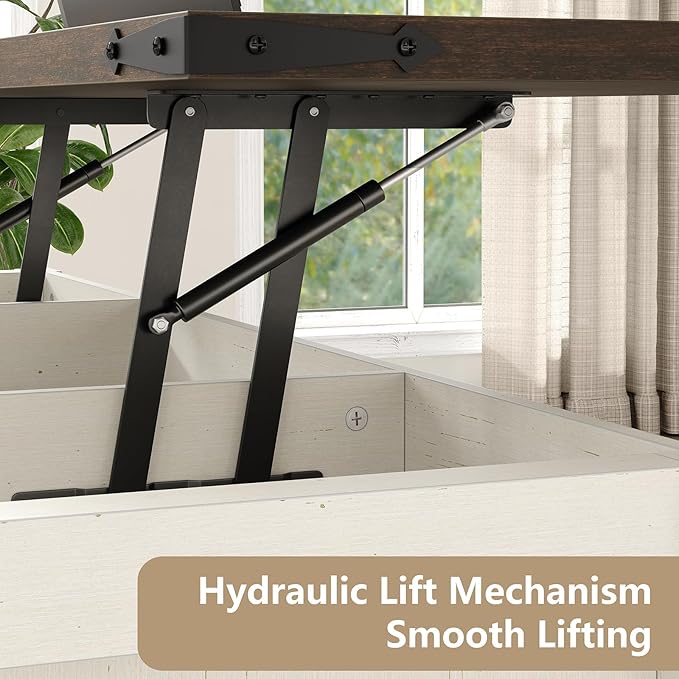 47.3'' Lift Top Coffee Table with Storage, Modern White Coffee Table with Sliding Barn Doors, Farmhouse & Rustic Rectangle Center Table for Living Room, Office, Brown Top