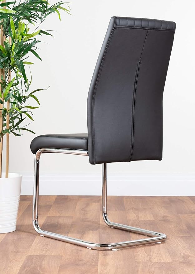 Atlanta White High Gloss and Chrome Metal Rectangle Dining Table and 4 Black Lorenzo Dining Chairs Set