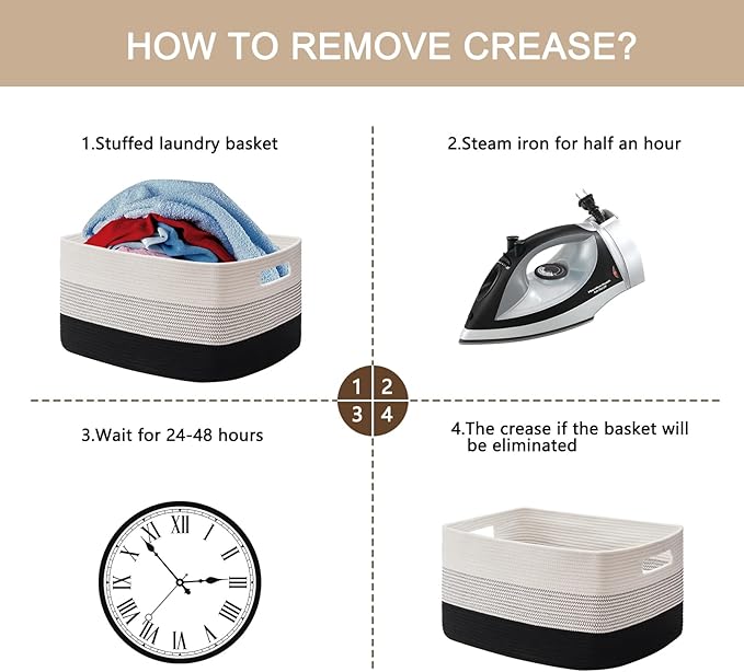 OIAHOMY 108L Large Cotton Rope Basket, Rectangle Woven Baskets for Storage, Nursery Blanket Storage Living Room, Toy Basket With Handle-25”x16”x16”-Gradient Black