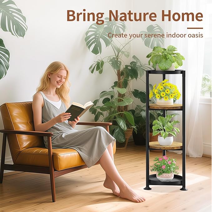 LASZOLA 4 Tier Black Plant Stand Indoor for Large Tall Heavy Duty Flower Planter, Metal Vertical Multi Level Rack for Narrow Floor Corner, Sturdy Round Holder Organizer, Modern, Mid Century, Farmhouse