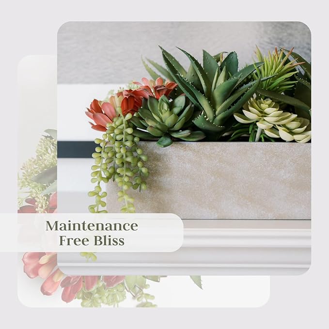 Oblong Faux Succulent Arrangement, 27" Premium Artificial Indoor Plant Enhances Interior Design, Display on Any Surface in Your Home Adding an Inviting Touch of Nature, Natural Planter Pot Included