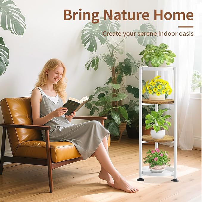 LASZOLA 4 Tier White Plant Stand Indoor for Large Tall Heavy Duty Flower Planter, Metal Vertical Multi Level Rack for Narrow Floor Corner, Sturdy Round Holder Organizer, Modern, Mid Century, Farmhouse