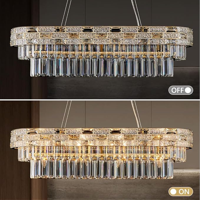 34.3" L Modern Crystal Chandeliers for Dining Room 12 Lights Gold Chandelier Large Luxury Chandelier Pendant Light Fixture, Kitchen Island,Entryway,Living Room 34.3" L x 8.7" H