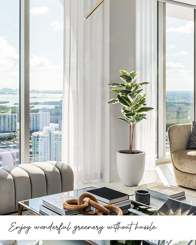 Artificial Rubber Tree Plant 43in Tall Faux Ficus Tree Potted Fake Tropical Decorative House Large Floor Artificial Plants for Home Office Store Room Decor