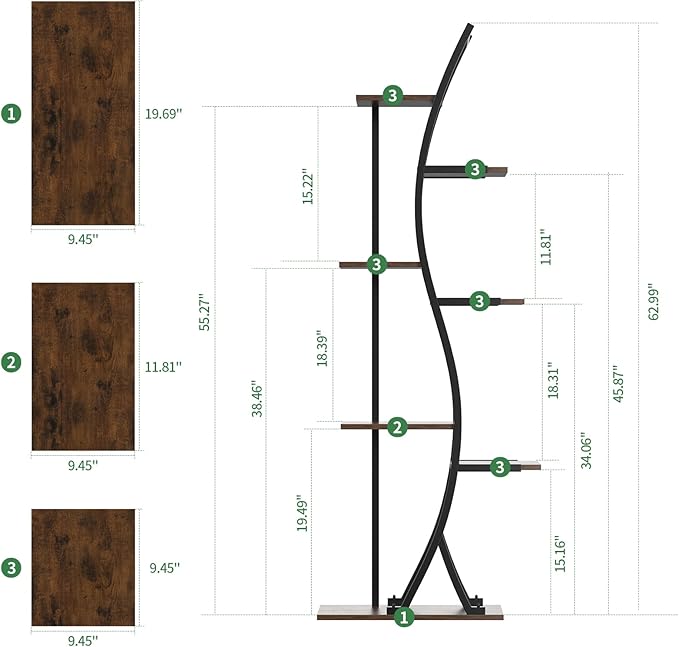 Plant Stand Indoor with Grow Lights - 7 Tiered Tall Metal Plant Shelf - Corner Wooden Plant Stand for Indoor Plants Multiple, Large S-Shape Flower Rack Holder for Living Room, Garden, Patio Decor, 62"
