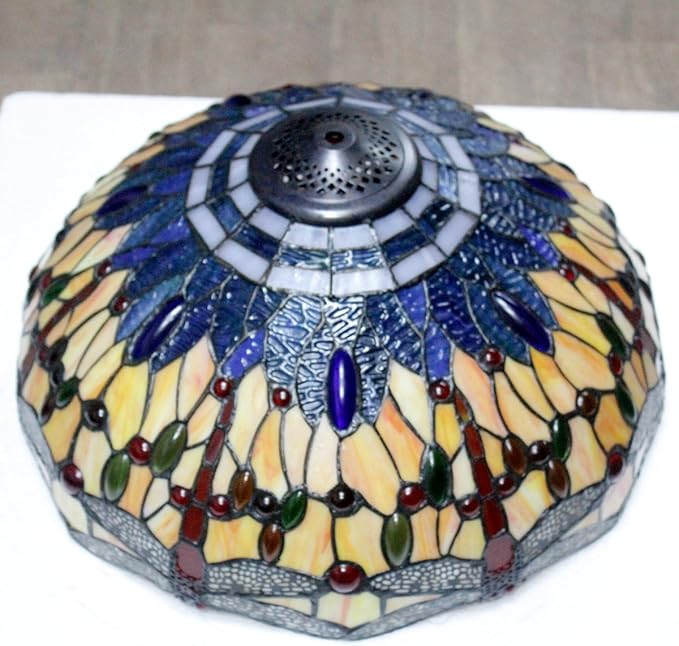 WERFACTORY Tiffany Floor Lamp Blue Yellow Dragonfly Stained Glass Standing Reading Light 16X16X64 Inches Antique Pole Corner Lamp Decor Bedroom Living Room Home Office S168 Series