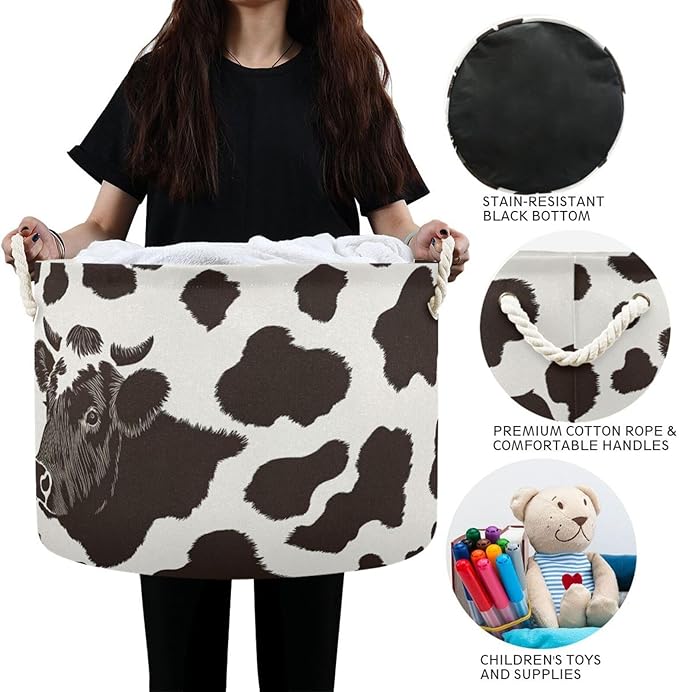 xigua Large Storage Basket Cotton Rope Basket Cow Print Pattern Baby Laundry Basket for Blankets Toys Storage Basket Laundry Hamper