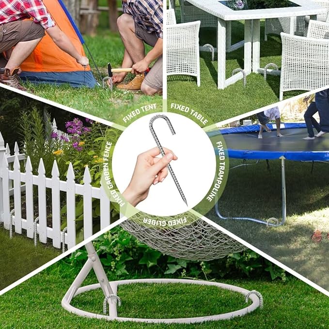 Ground-Stakes-Heavy-Duty-12 inch, J-Hook Rebar Stakes Galvanized Anti-Rust 20pcs Garden Stakes Metal Ground Anchors for Garden Dog Fence Chicken Coop Christmas Decorations Deer Fence