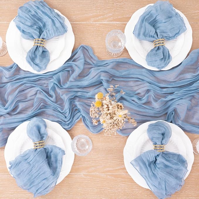 MLMC 12 Pack Dusty Blue Table Runner 10ft Boho Gauze Cheesecloth Fall Table Runner 35x120 Inches Rustic Cheese Cloth Centerpiece for Wedding Bridal Shower Baby Shower Party Decor