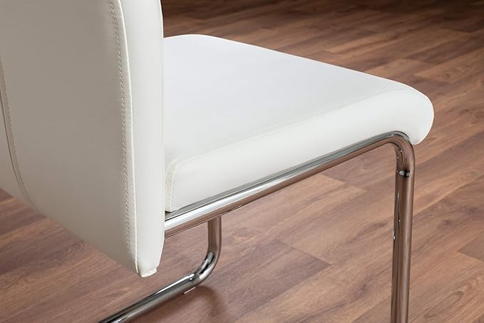 Atlanta Modern Rectangle Chrome Metal High Gloss White Dining Table and 6 White Lorenzo Chairs Set
