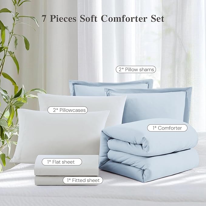 WRENSONGE King Comforter Set, 7 Pieces Arctic Ice Soft Bed in a Bag King with Fitted Sheet, Flat Sheet, 2 Pillow Shams, and 2 Pillowcases- Warm Bedding Set for All Season