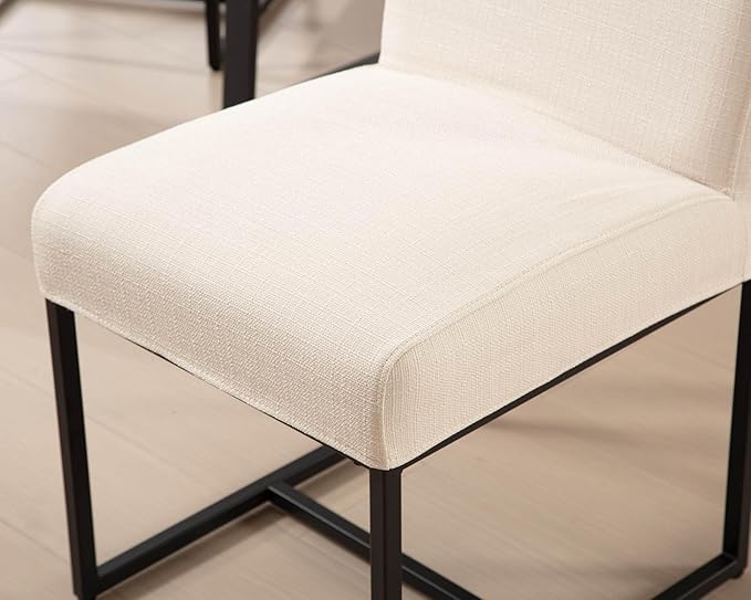 VESCASA Upholstered Dining Chairs Set of 4 with Removable Chair Cover, Mid Century Modern Padded Chair with Black Metal Frame for Restaurant, Dining Room, Kitchen, Linen Cream