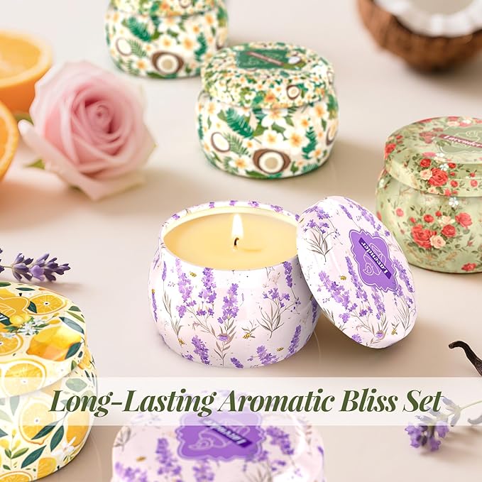 WarmEmbrace Scented Candles for Women, 4 Pack Soy Candle Set, 4.4OZ Candles for Home Scented, Candle Gift Set for Women, Lavender/Coconut and Christmas Holiday Candles, Total 120H Burning Time
