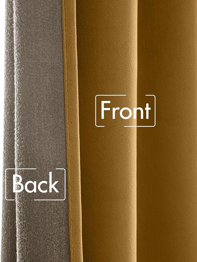 MIULEE Gold Velvet Curtains 90 inches 2 Panels - Luxury Room Darkening Window Drapes for Bedroom Living Room Thermal Insulated Super Soft Blackout, Back Tab Rod Pocket Pinch Pleated, W52 x L90