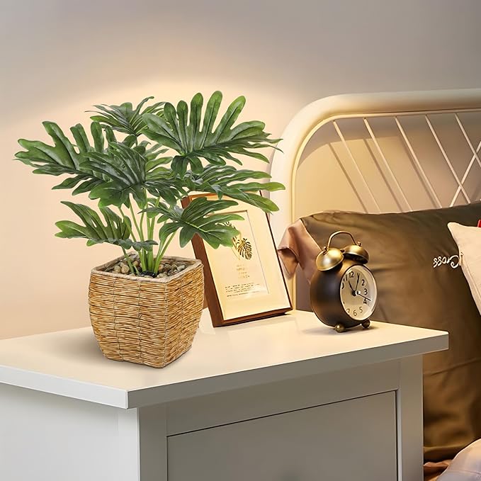 Briful Fake Plants Potted Monstera Artificial Plants Indoor Realistic Greenery Faux Plants in Square Plastic Rattan Baskets for Home Decor Farmhouse Office Weddings