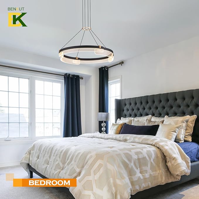 Modern LED Pendant Light Dimmable Black LED Chandelier for Dining Room Pendant Light Fixture Over Table Modern Chandelier Kitchen Island Living Room Entryway, 24 inch 3000K-6500K