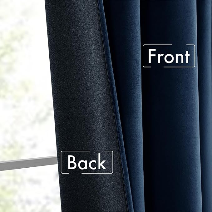 MIULEE Navy Blue Velvet Curtains 84 inches Long 2 Panels - Luxury Pinch Pleated Room Darkening Window Drapes for Bedroom Living Room Thermal Insulated Super Soft Blackout, Back Tab Rod Pocket