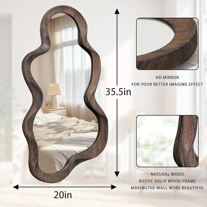 Asymmetrical Cloud Mirror - Irregular Wood Frame, Modern Artistic Wall Mirror, Decorative for Bathroom, Living Room, Bedroom, Entryway & Hallway - 90x50cm