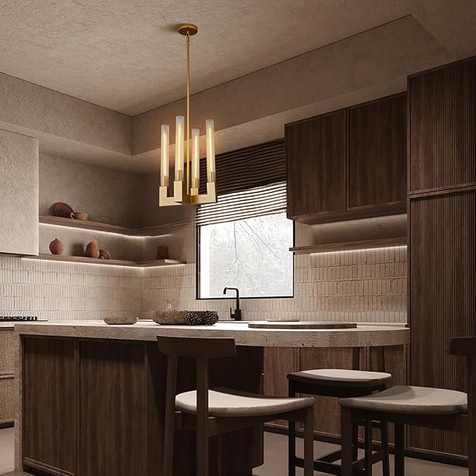 Glass Tube Gold Pendant Lights Kitchen Island, Adjustable Cord Modern Pendant Light Fixtures,Kitchen Pendant Lighting Over Island,Indoor Chandeliers for Bedroom, Included Bulb