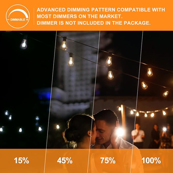 Achin String Lights for Outside 400FT(100ft*4) 2200K Warm Edison String Lights with 200+12 LED Vintage ST38 Bulbs Shatterproof Patio Lights Outdoor Waterproof for Yard Market Bistro Gazebo