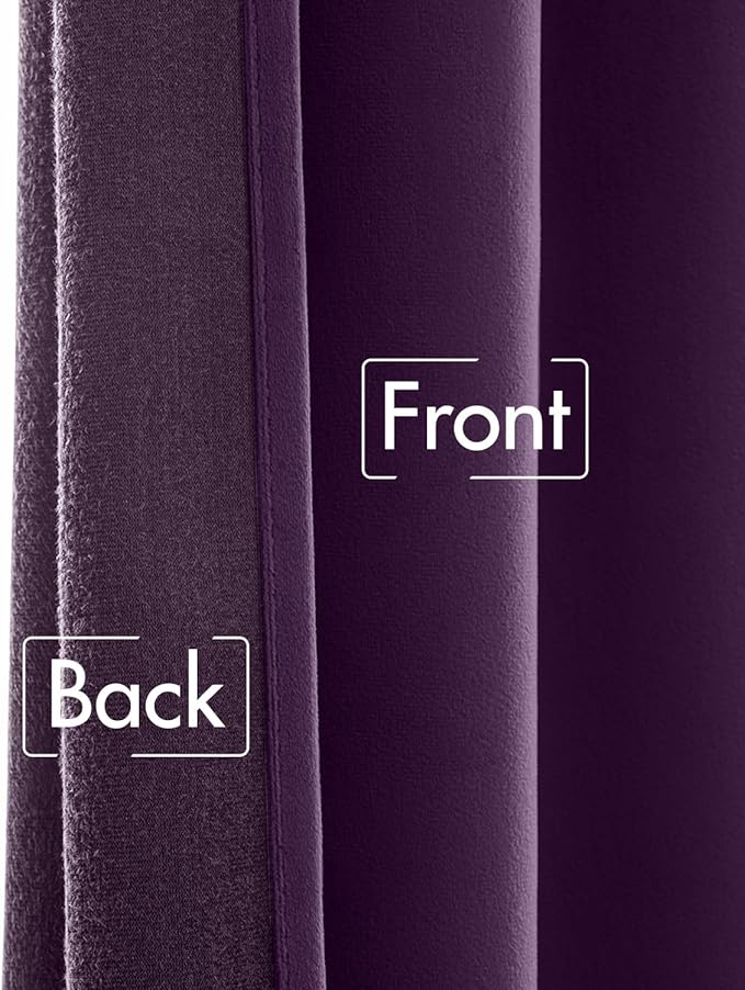 MIULEE Purple Velvet Curtains 96 inches 2 Panels - Luxury Room Darkening Window Drapes for Bedroom Living Room Thermal Insulated Super Soft Blackout, Back Tab Rod Pocket Pinch Pleated, W52 x L96