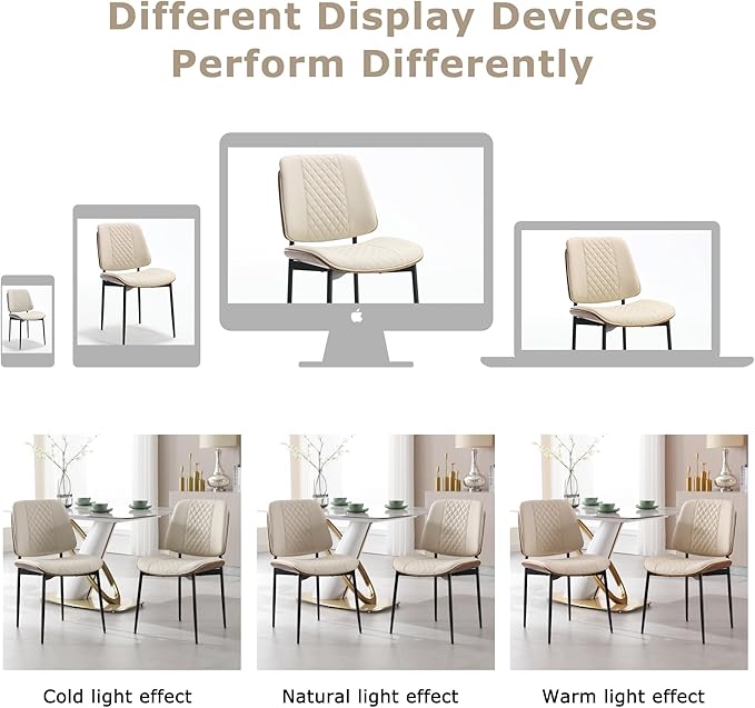 BV Dining Chairs Set of 4, PU Leather Armless Kitchen Chair in Modern Walnut Style, Mid Century Bentwood Side Chair with Metal Legs, Retro Accent Guest Chair for Kitchen Dining Room(Beige)