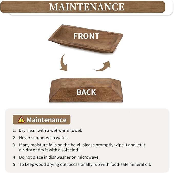 Hanobe Decorative Wooden Dough Bowl: Wood Bowl Decor for Entry Table Decor Coffee Table DecorDining Room Kitchen Decor, Brown