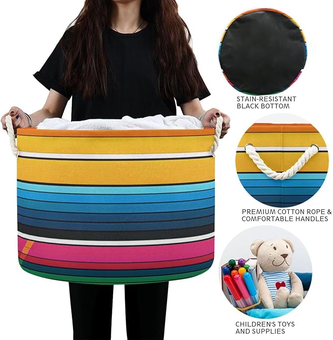 xigua Large Storage Basket Cotton Rope Basket Mexican Serape Blanket Stripes Colorful Baby Laundry Basket for Blankets Toys Storage Basket Laundry Hamper