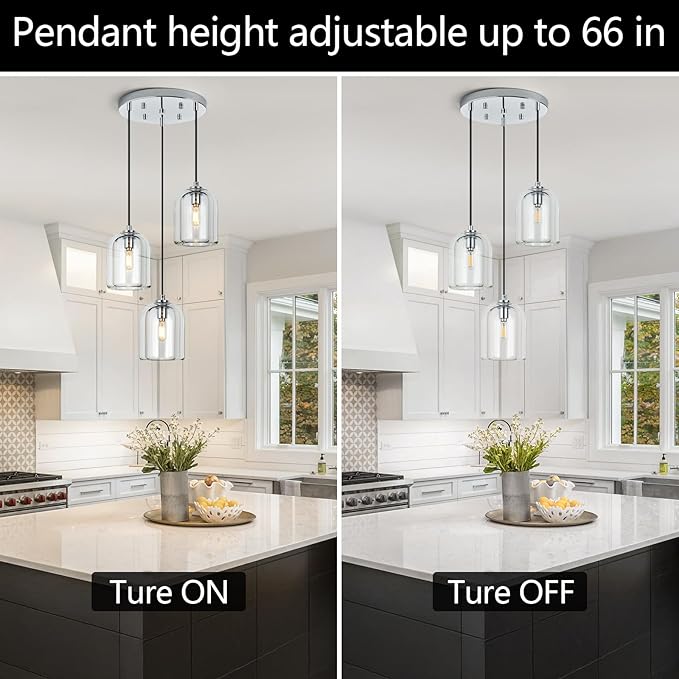 Modern Chrome Pendant Lights Kitchen Island Ceiling Chandelier Indoor Crystal Hanging Light Fixtures for Dining Room Kitchen Living Room Bedroom(3Light)