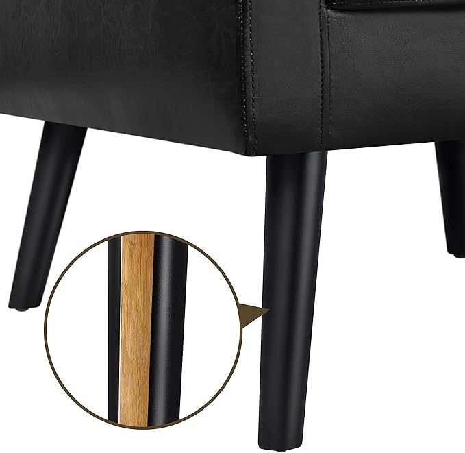 Yaheetech Mid-Century Accent Chairs, PU Leather Modern Upholstered Living Room Chair, Cozy Armchair Button Tufted Back and Wood Legs for Bedroom/Office/Cafe Black 2PCS