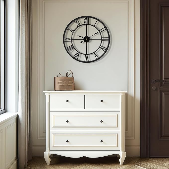 Tatub 16 Inch Large Wall Clock for Living Room Decor, Roman Numeral Modern Round Decorative Metal Large Wall Clock for Bedroom and Kitchen, Silent, Non Ticking, Battery Operated