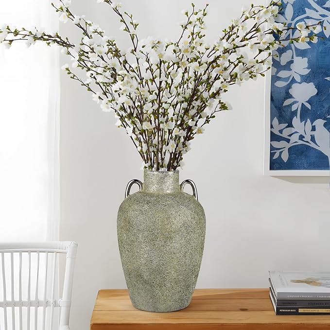 Large Ceramic Vase, 11.2" Tall Rustic Farmhouse Vase, Vintage Flower Vase with 2 Ears, Electroplated Terracotta Floral Vases for Home, Living Room, Shelf, Mantel, Entryway, Wedding, Table Centerpiece