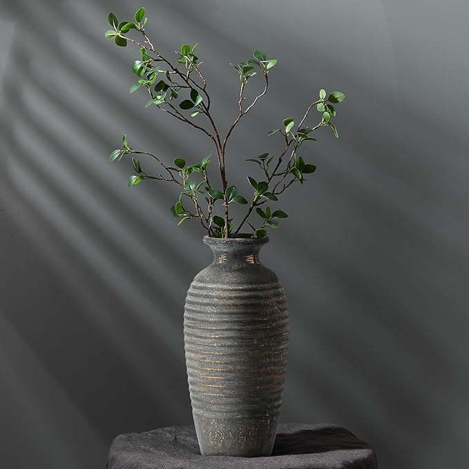 Ceramic Natural Rustic Vase, 14.4 Inch Large Vintage Flower | Threaded Decorative | Farmhouse Tall Vase for Home Decor, Living Room, Shelf Decor, Gift, Bronze