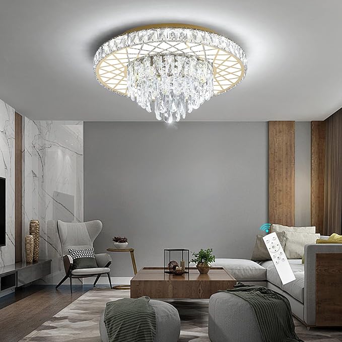 Modern Chandelier Crystal LED Ceiling Chandeliers Light for Bedroom Dining Room with 30W Dimmable Bulbs Gold Lights Fixture