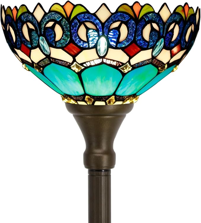 Tiffany Floor Lamp Torchiere Stained Glass Torch Lamp 12X12X67 Inch Antique Standing Corner Light (Blue Jewelry Baroque)