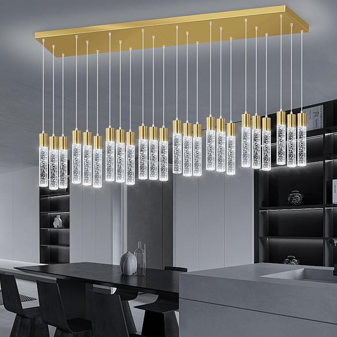 24-Lights Modern Crystal Chandeliers LED Pendant Light for Kitchen Island Dining Room Entrance Foyer Living Room 6000K Gold