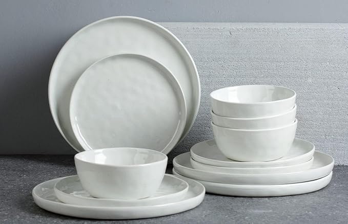 Famiware Mars Plates and Bowls Sets, 24 Pieces Dinnerware Sets, Dishes Set for 8, White