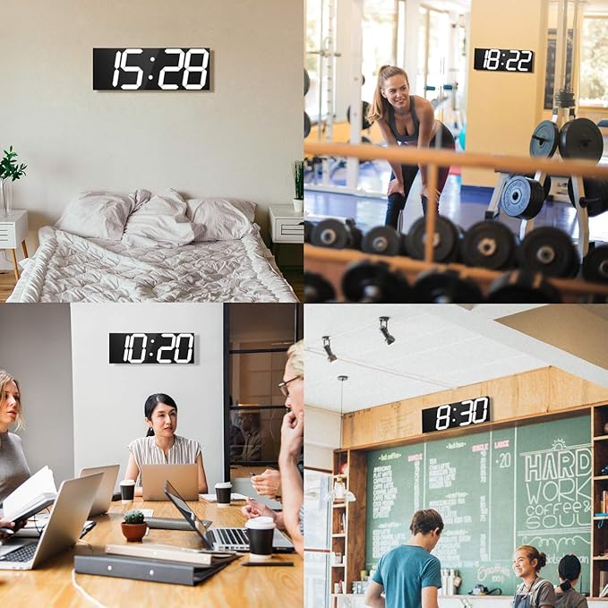 LED Large Digital Wall Clock, Oversize Wall Clock with 6” Numbers, Remote Control Count up/Countdown Timer Clock, Auto Dimmer, Big Calendar and Thermometer(White)