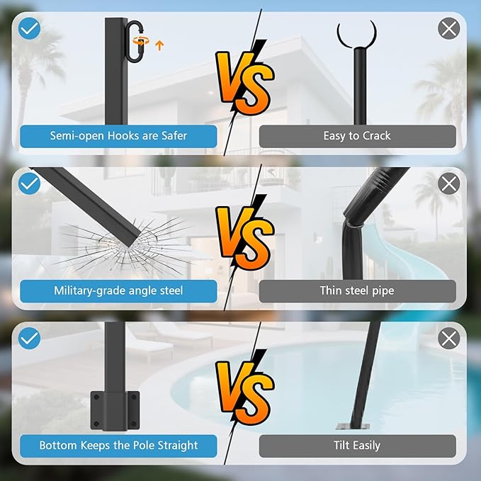 AILBTON 4 Pack Suspension Outdoor String Light Poles for Outside String Lights Hanging,with Clip and Holder,Light Post Mounting Stand for Patio Fence Wall Garden Backyard Deck