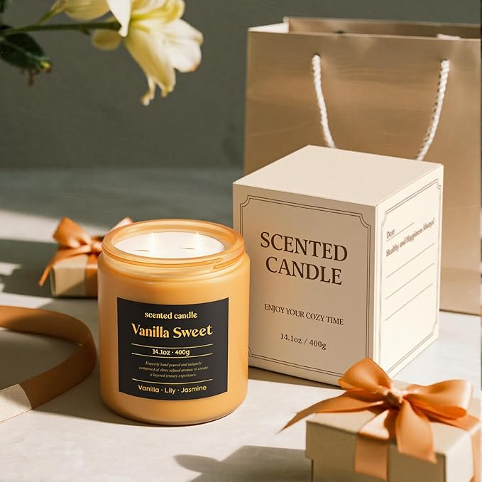 Vanilla Candle, 14.1 oz Scented Candles for Home, 2 Wicks Blended Scents Candles for Women and Men, Birthday Gifts for Women (Vanilla+Lily+Jasmine)