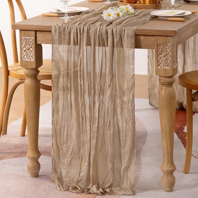 MLMC Nude Cheesecloth Table Runner 10ft Boho Gauze Taupe Cheese Cloth Table Runner Rustic Neutral Fall Centerpiece Decor 35x120 Inches for Wedding Farmhouse Reception Home Decor