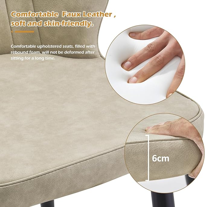 CLIPOP Faux Leather Dining Chairs Set of 2, Mid Century Modern Kitchen Chair, Upholstered Seat Leisure Side Chair with Backrests, Metal Legs for Living Room, Lounge, Guest Room, Cream