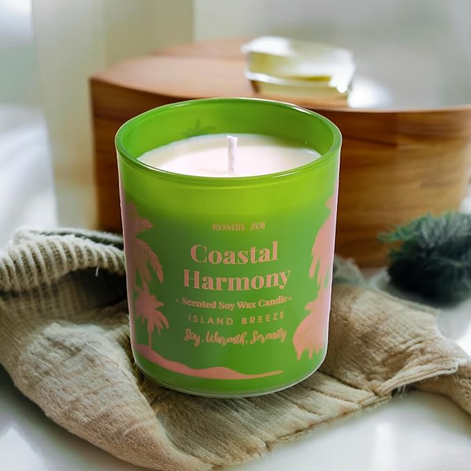ROMIIE ZOI Island Breeze Scented Candle - Coastal Harmony - 6oz Soy Wax Candle for Home Scented, Stress Relief Candle Gifts for Women/Men