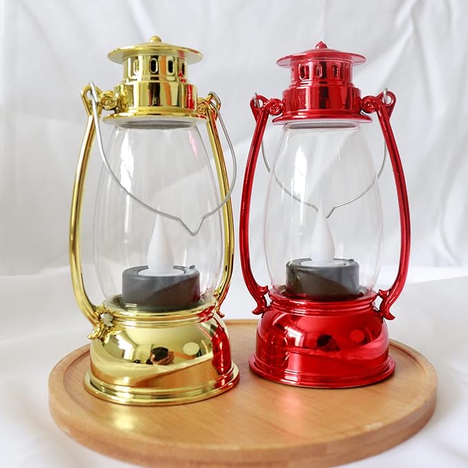 Mini Lanterns 6 Pcs LED Small Indoor Golden Decorative Outdoor Hanging Candle Lanterns Farmhouse Weddings Birthday Halloween Christmas Decorations