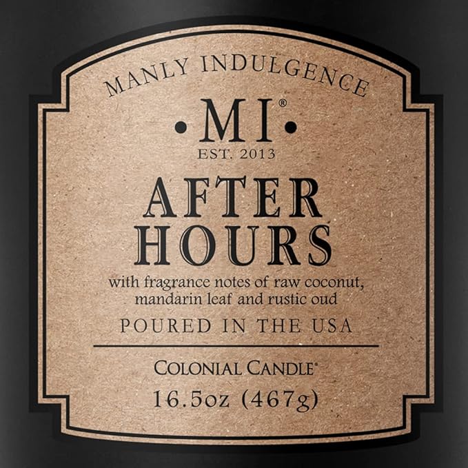 Manly Indulgence After Hours Scented Candles for Men, 16.5 oz Single Wick, Premium Soy Blend Wax, 60H Burn, Candles for Home Scented – Made in The USA