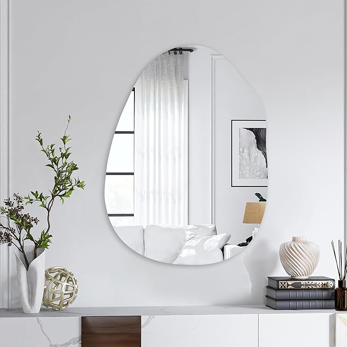 Irregular Wall Mirror 22x30 Inch, Asymmetrical Frameless Bathroom Mirrors with Tempered Glass for Living Room Bedroom,Decorative Modern Wall Decor