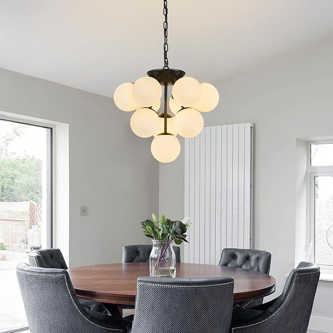 10 Lights Globe Pendant Light Mid Century Pendant Lighting Modern Black Sputnik Chandelier Dining Room Pendant Lights for Kitchen Island Living Room Bedroom Staircase