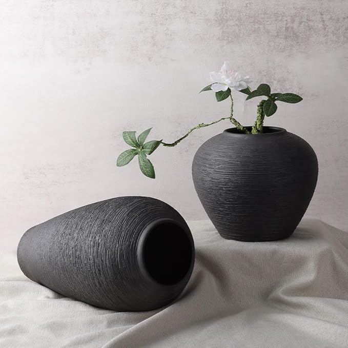 Rustic Farmhouse Flower Vase - 13.4 Inch Large Black Ceramic Vase for Modern Farmhouse Decor, Centerpiece, Dining Table, Entryway, Living Room