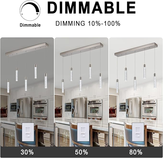 5-Light Pendant Ceiling Light Fixture for Kitchen Island, Modern Pendant Lighting for Kitchen Island,Integrated Dimmable Led Hanging Light with Crystal 40W,6000k for Kitchen…