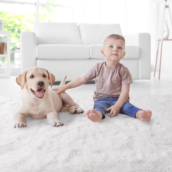 5x7 Area Rugs for Living Room, White Fluffy Shaggy Rug Soft Carpets, Rugs for Bedroom Nursery Kids Room Dorm Home Decor Aesthetic